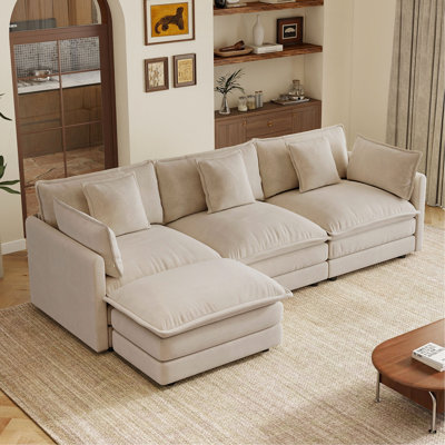 Canapé modulaire surdimensionné à 3 places avec un repose-pieds en forme de L avec repose-pieds pour le salon