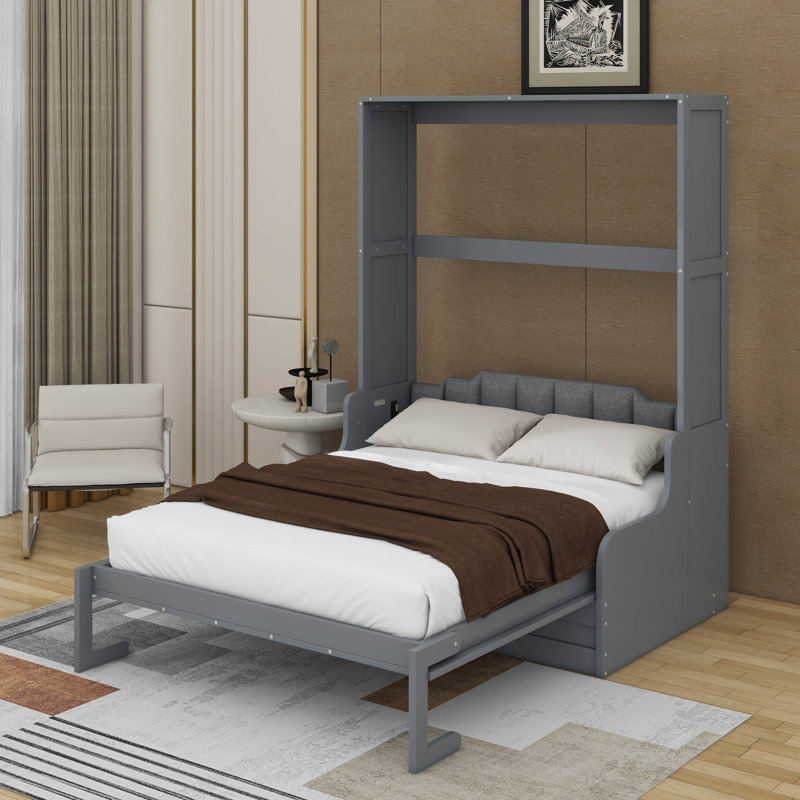 Grand lit escamotable avec coussin, Gris