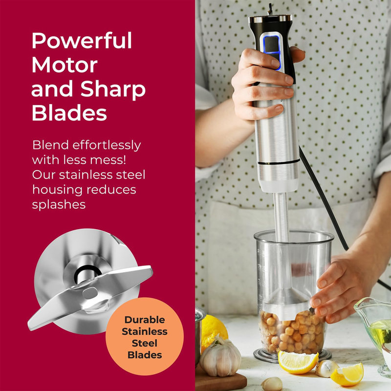 MuellerLiving Immersion Blender Handheld - 8 Speed Stainless Steel Electric Hand Blender, Emulsion Blender Stick Kitchen Gadget with Turbo Mode