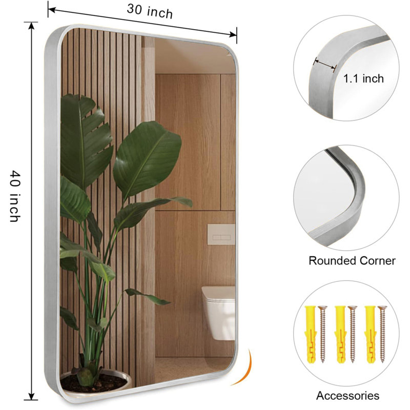 Miroir mural argenté pour salle de bain 30 "X40", Argent argent, 30 po x 40 po