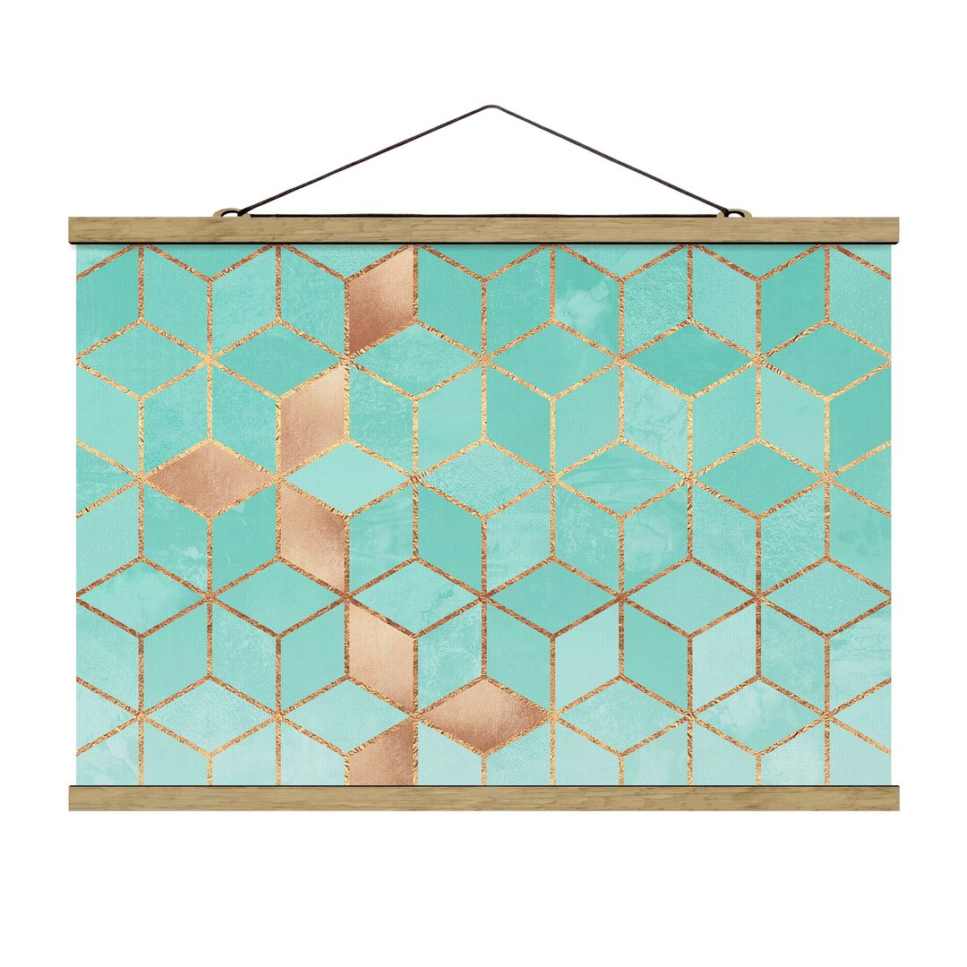 Grafikdruck Turquoise White Golden Geometry von Elisabeth Fredriksson