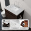 Meuble-lavabo flottant peu encombrant avec comptoir en marbre de culture et portes à fermeture en douceur-614276971