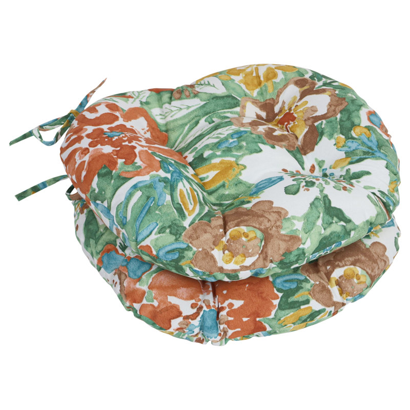 Coussins de chaise d'extérieur touffetés de 16 pouces (ensemble de 2), Blanc / brume soleil rivière florale
