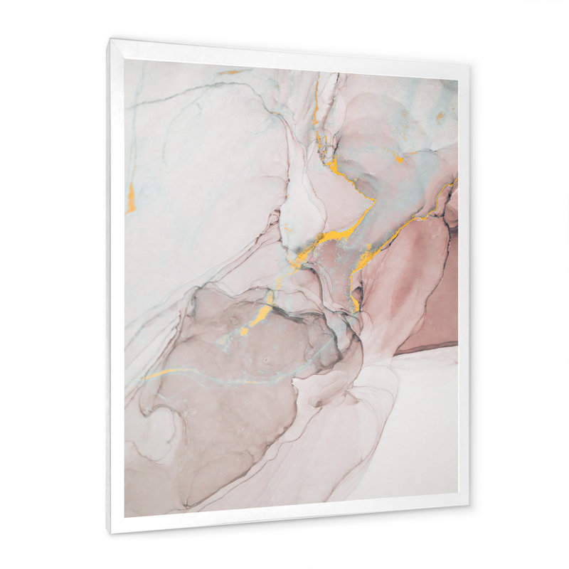 Gris et rose marbré art ondulations - décoration murale moderne en toile, L 8 po x H 12 po, Toile à cadre flottant blanc