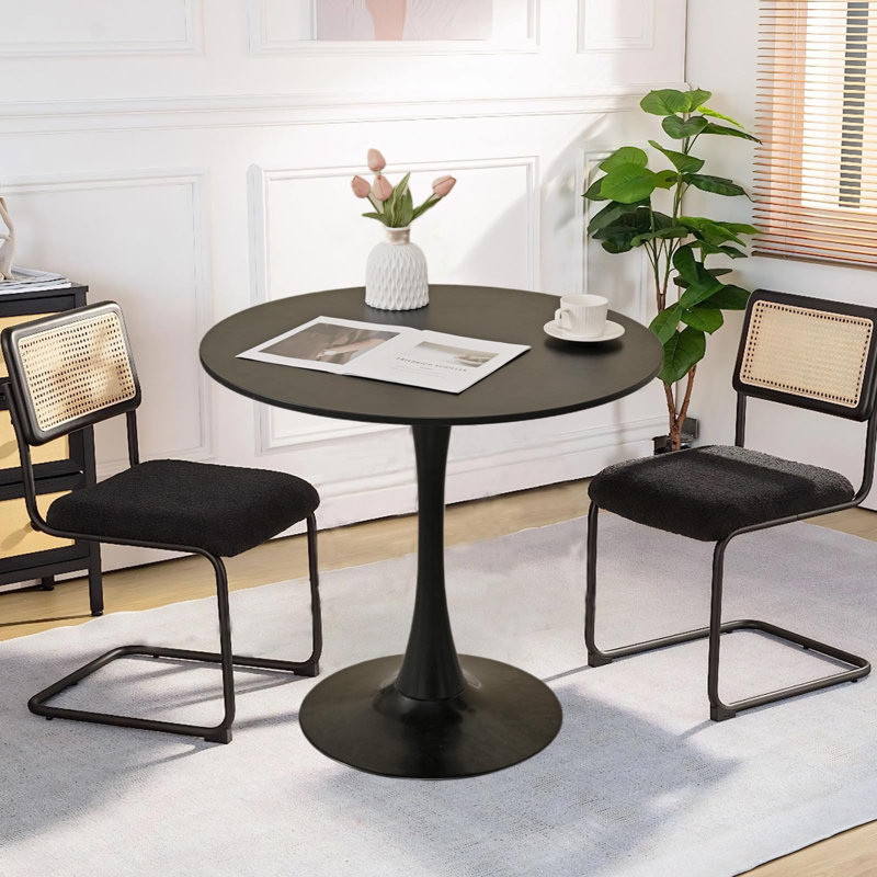 31.5" Round Dining Table, Top With Metal Base, Black