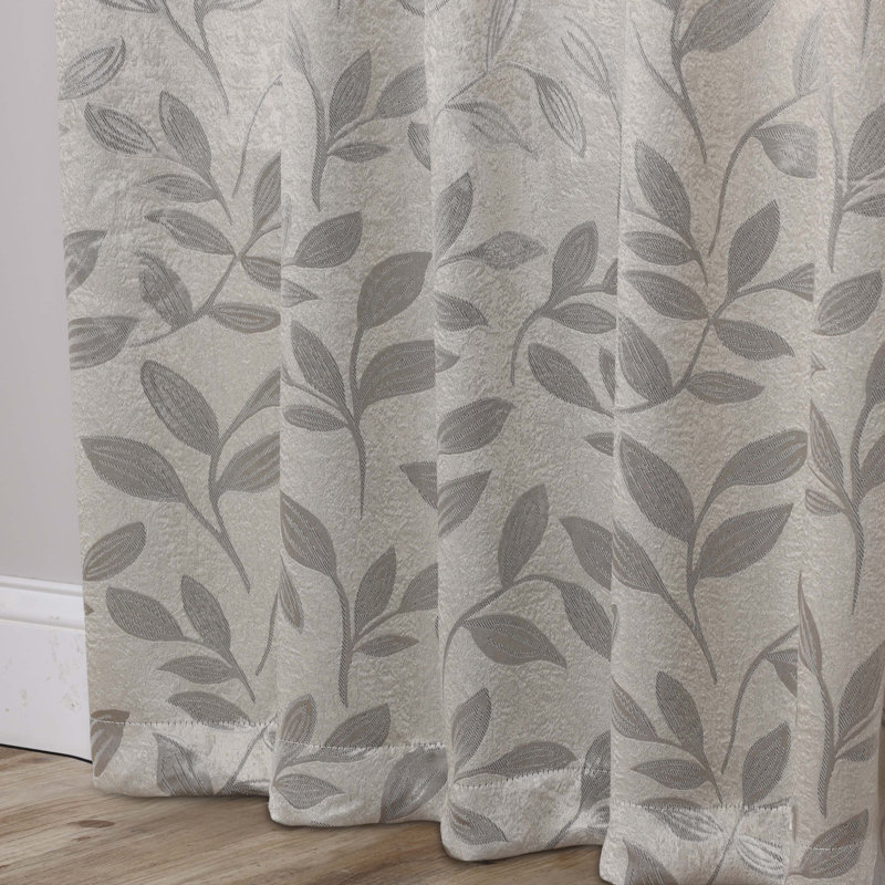 Leaves Machine Washable Room Darkening Blackout Curtains With Back Tabs by Superior, Ivory, 52" W x 108" L