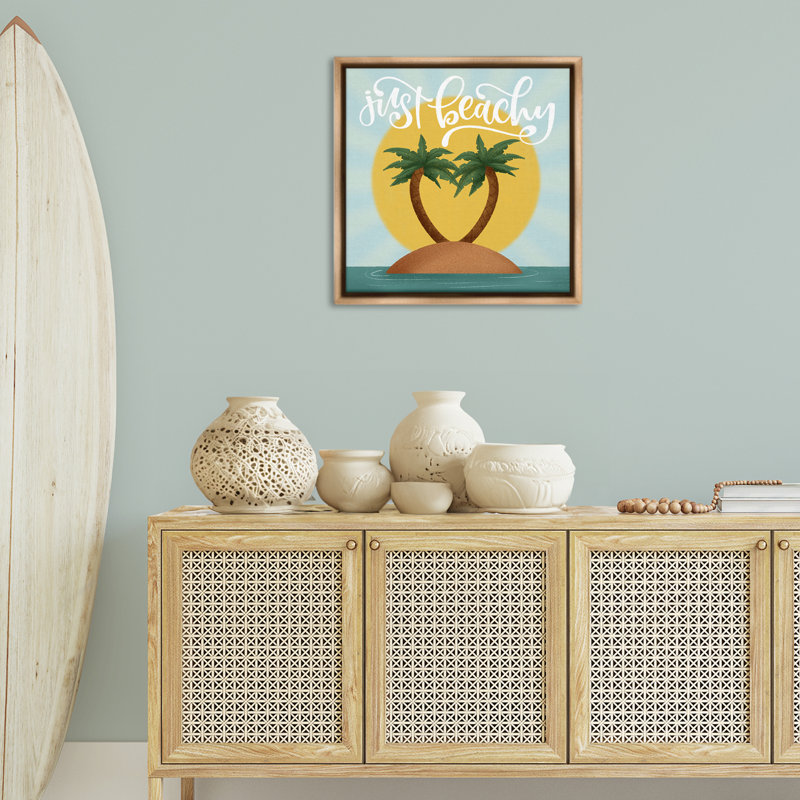 Cadre flottant Just Beachy, île tropicale, design par Sarah Hickman, H 25 po x l 25 po, Cadre flottant orme Montalcino