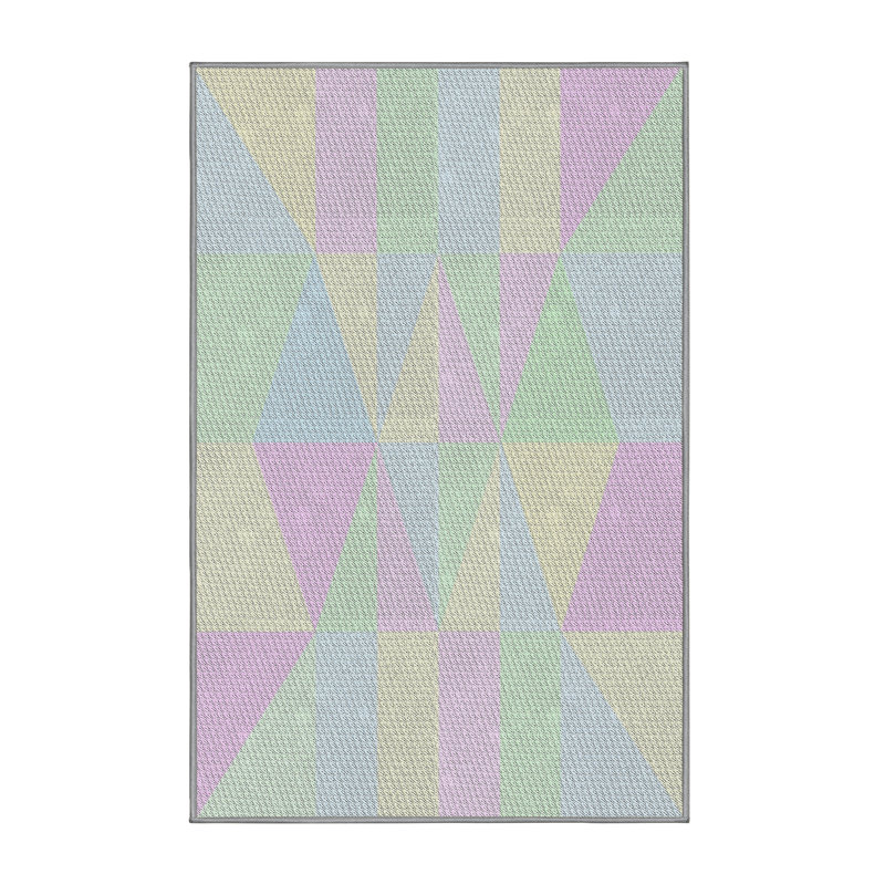 Tapis vert/rose tissé à la machine, Rectangle 5 pi x 7 pi
