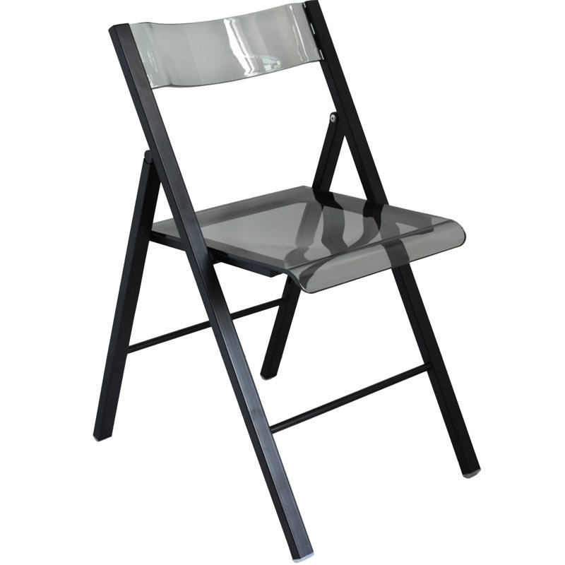 Chaise d'appoint pliante en acrylique Tabris Modern, Transparent noir / cadre noir