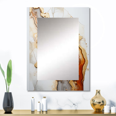 Pierre de minimalisme beige et orange - géode de pierre, miroir décoratif traditionnel, art mural