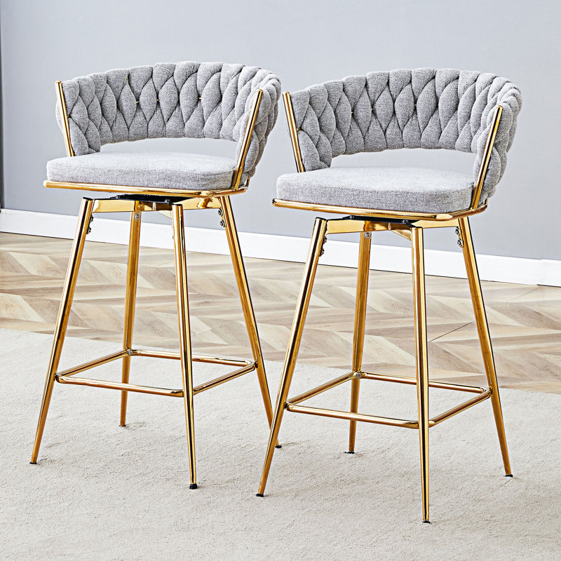 Ensemble de 2 tabourets de bar pivotants, Blanc / gris antique, Doré