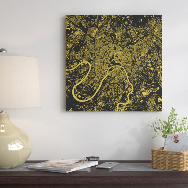 « moscow », impression sur toile tendue en jaune, H 12 po x l 12 po x P 0,75 po, Toile tendue, Pas de tapis
