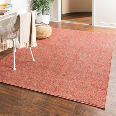 Everyday Solid Machine Woven / Power Loomed Performance Rust Red Rug