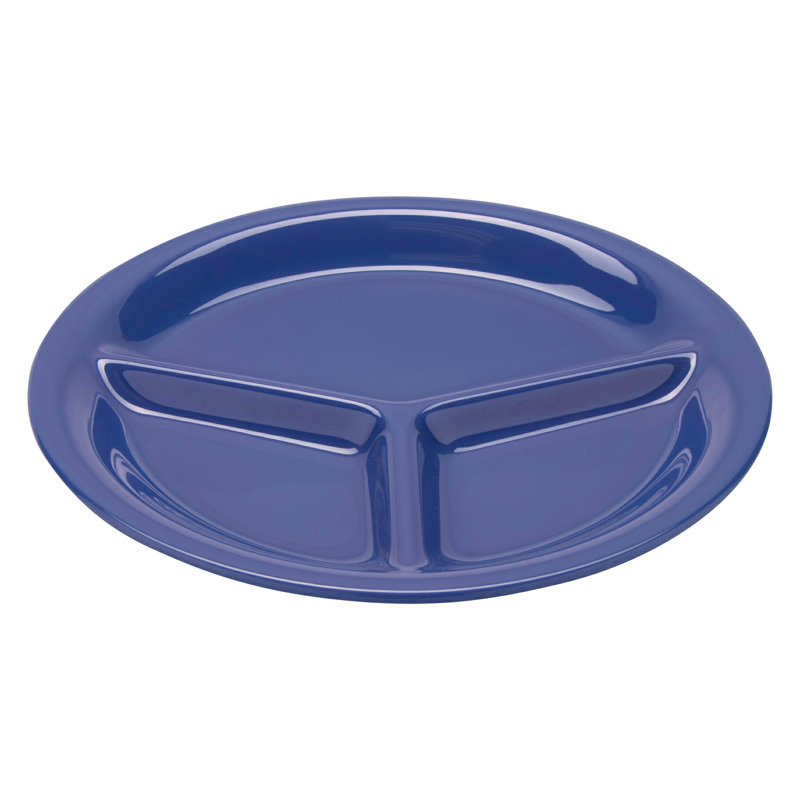 GET Assiettes en plastique robustes à 3 compartiments, 10,25 po, mélange Mardi Gras (ensemble de 4), Bleu