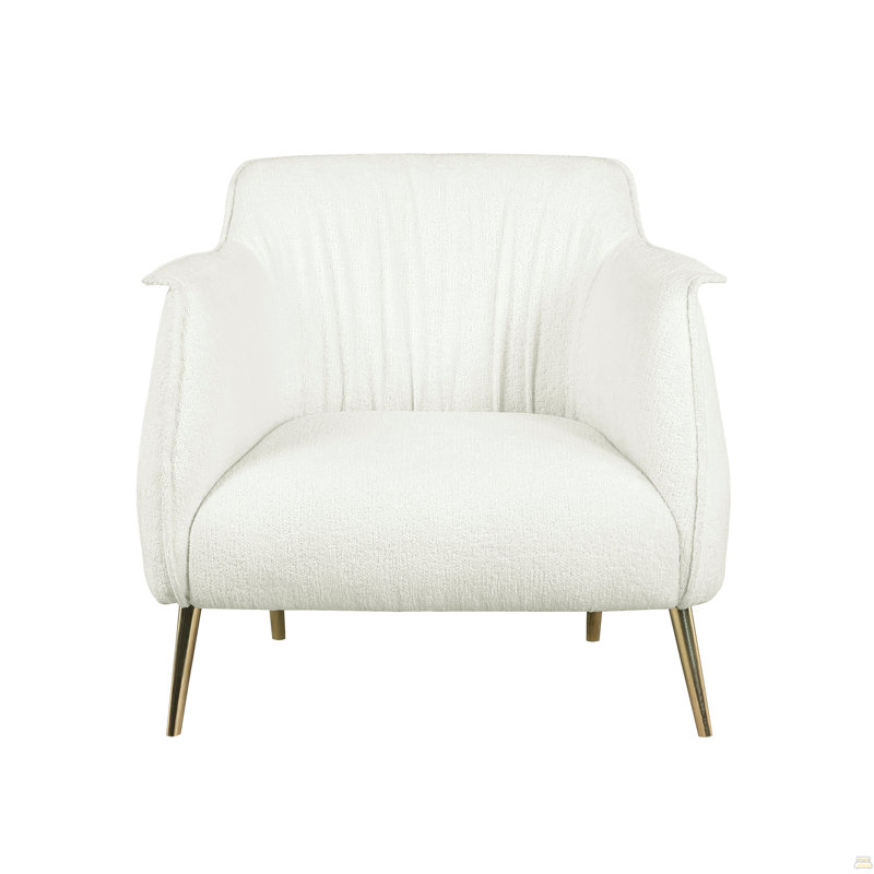 Luxury Furniture 1Pc Accent Chair White Beautiful Boucle Upholstery Gold Finish Metal Legs Elegant Look