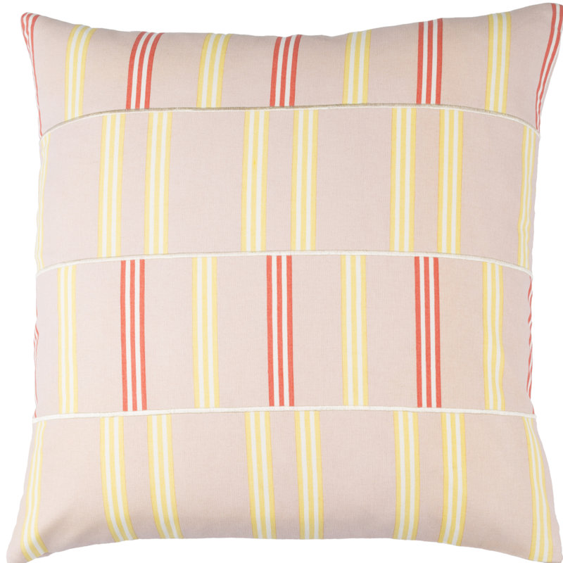 Striped Square Throw Cushion, Medium, Pale Pink / Butter / White / Orange, Down Blend