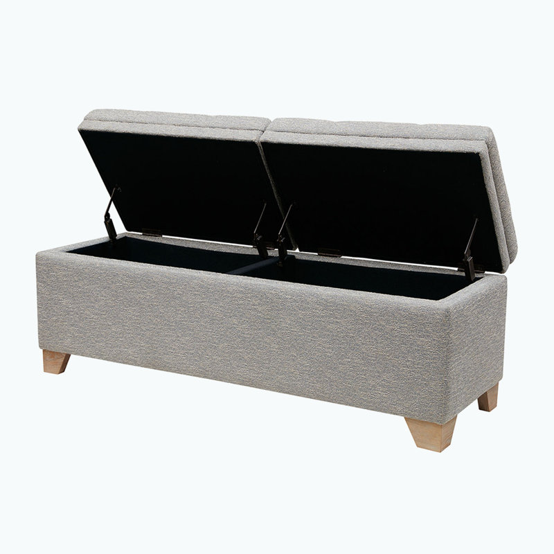 Gray Upholstered Storage Bench with Button-Tufted Top