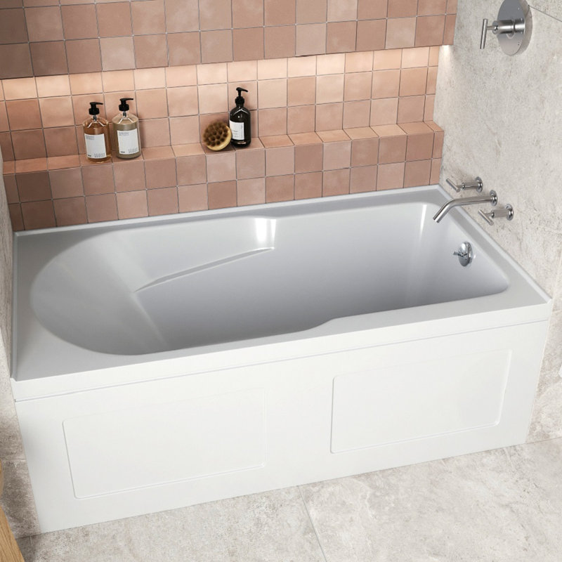 Streamline 60 in. x 32 in. Acrylic Right-Hand Drain Alcove Bathtub in Glossy White With External Drain, Polished Chrome