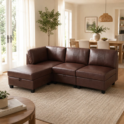Flexible Modular Sectional Sofa with Hidden Under-Seat Storage, Convertible PU Leather Couch, Tool-Free DIY L-Shaped Sectional Set