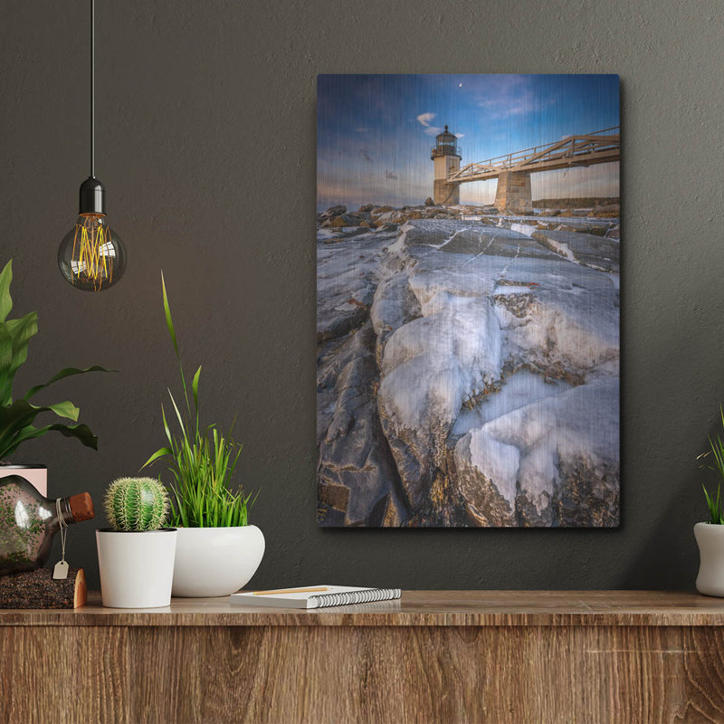 Mur en métal Breakwater Bay «Winter Freeze At Marshall Point» par Rick Berk, H 16 po x l 12 po
