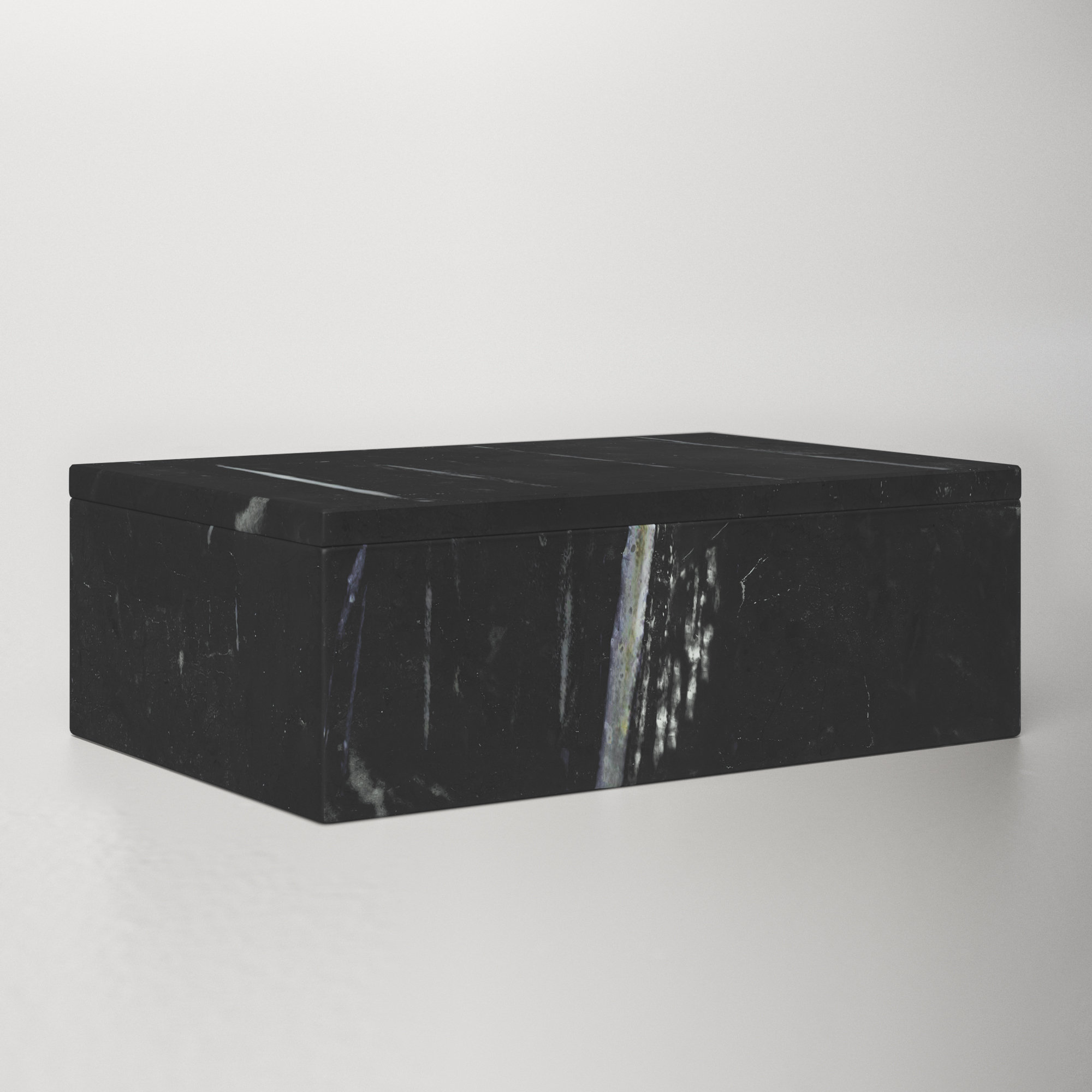 KhanImports Decorative Black Marble Box, Stone Box with Lid - Rectangular,  5 Inch