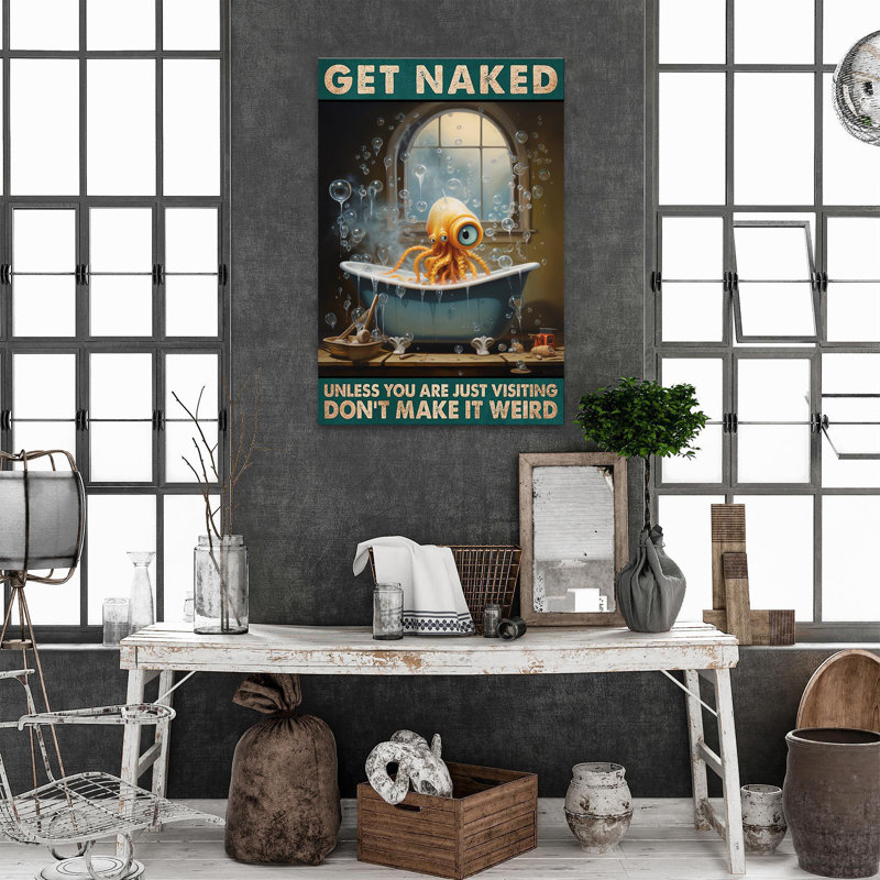 Octopus Get Naked - 1 Piece Rectangle Graphic Art Print On Wrapped Canvas, H 36 po x l 24 po x P 1,25 po
