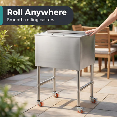 Commercial Ice Bin with Lid – Large Capacity Stainless Steel Underbar Ice Chest with Drain