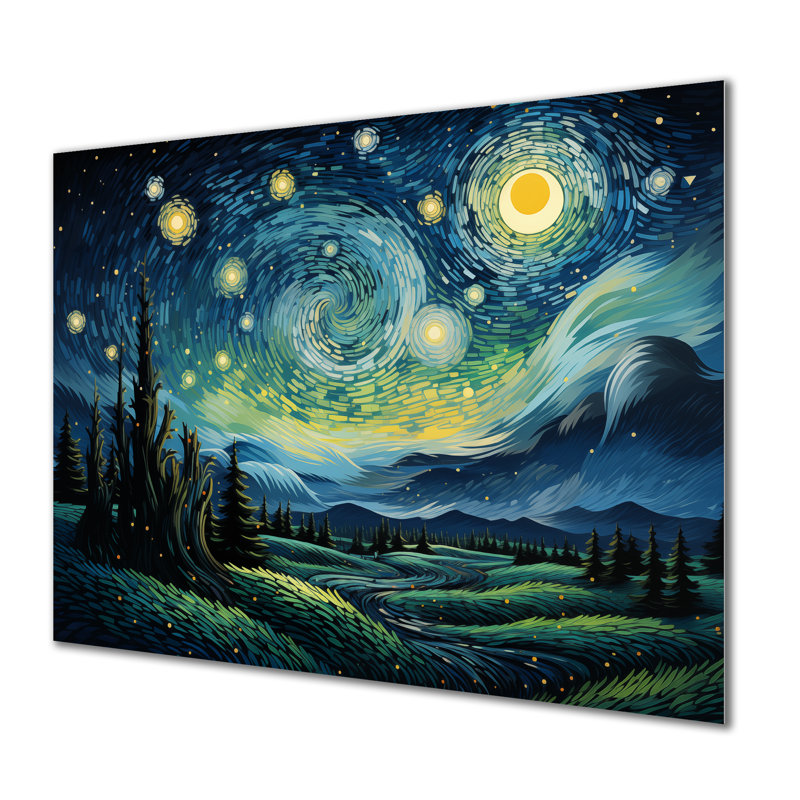 «The Swaying Cypress Pointillism IV - Vangogh», impression murale en métal, H 30 po x l 40 po