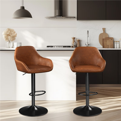 Swivel Yes Upholstered Faux Leather Yes Bar Stool with Iron Frame