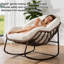 Chaise berçante en osier de 44 po pour l'extérieur et l'intérieur, chaise longue rembourrée en rotin gris foncé avec chaise berçante douce à 30 °-961004306