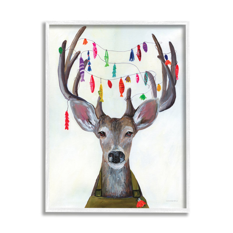 Pêcheur, appât flottant, cerf, peinture mignonne par Kamdon Kreations - Peinture, H 20 po x l 16 po x P 1,5 po