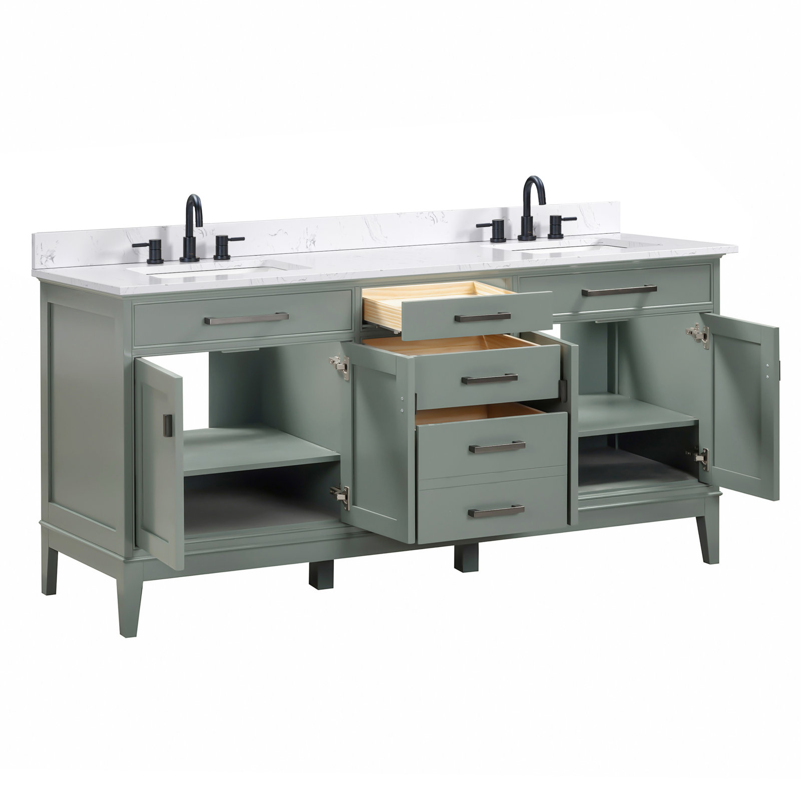 72" Carrara Marble Double Bathroom Vanity, Smoke Green, 72", Cala White