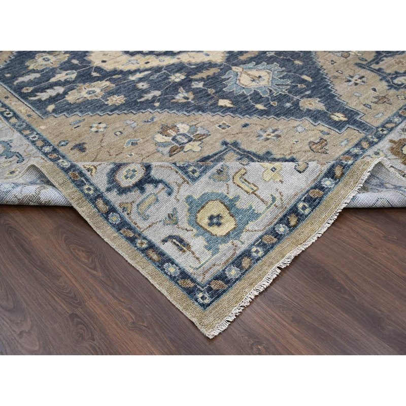 Tapis oriental bleu en laine noué à la main 12 pi x 14 pi 9 po C6EF17F392F34DD9A76C15622BB58D4E