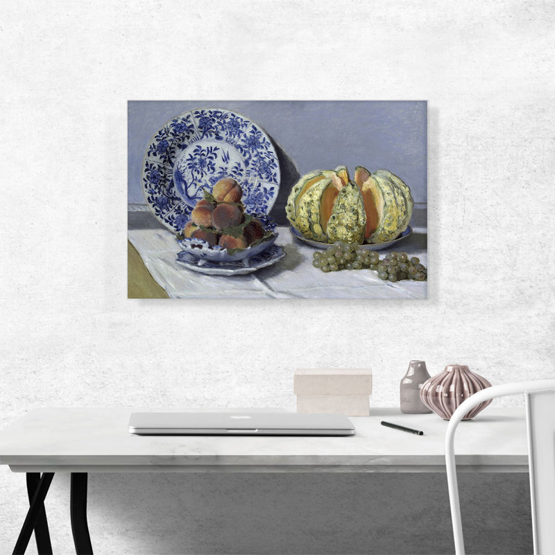 «Still Life with Melon» par Claude Monet, reproduction d'art sur toile tendue, H 18 po x l 26 po x P 0,75 po