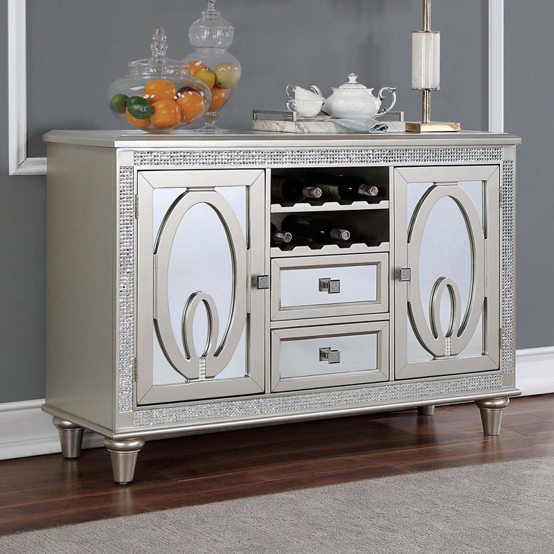 Buffet contemporain 1 pièce avec 2 tiroirs de rangement et carrelage miroir
