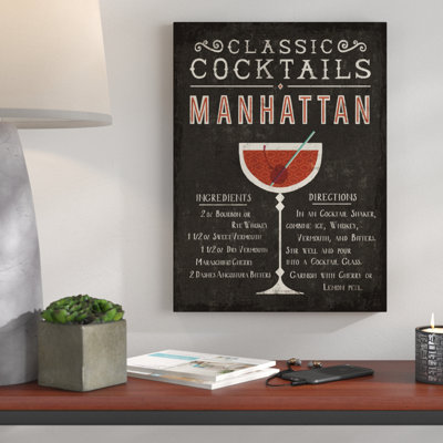 « classic cocktail manhattan », art textuel sur toile tendue