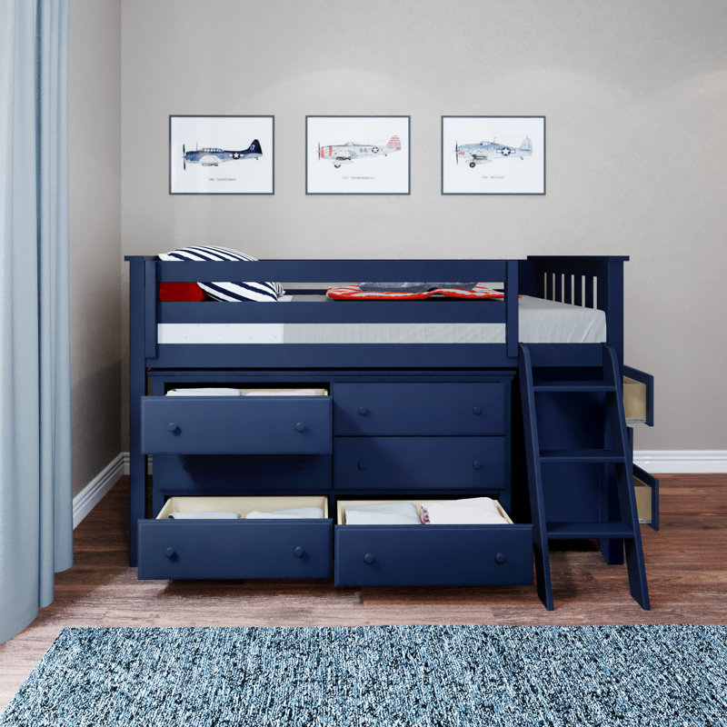 Kaiden Kids Twin Loft Bed with Drawers, Blue