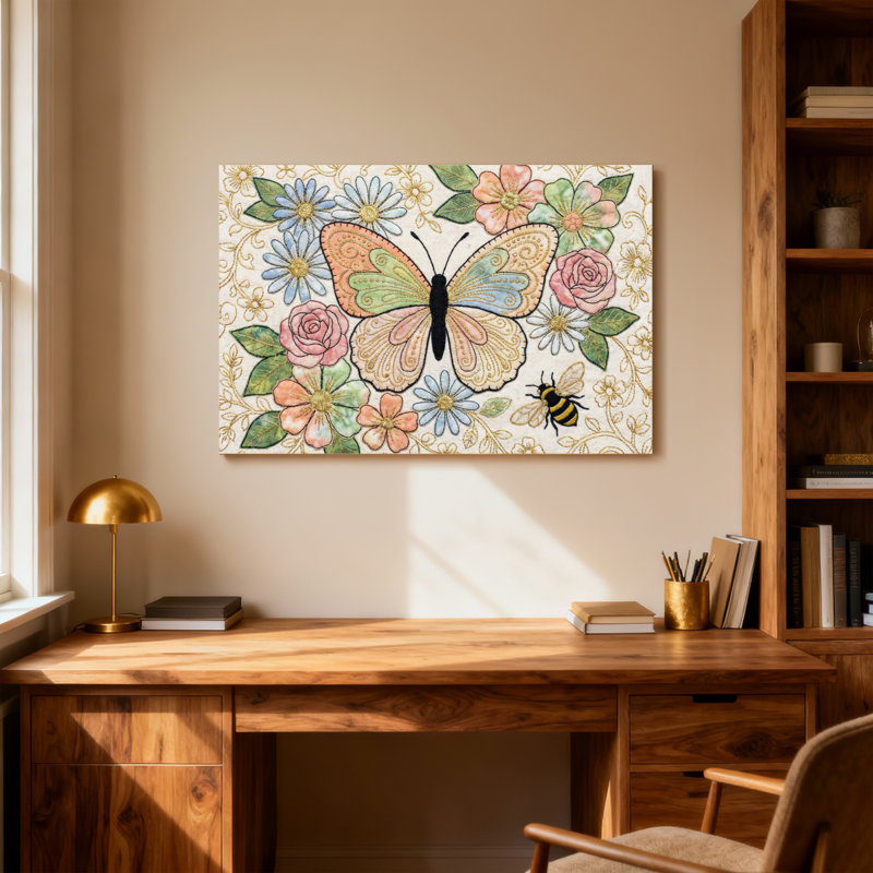 Animaux, papillon, fleurs, abeille, jardin, impression, H 16 po x l 24 po