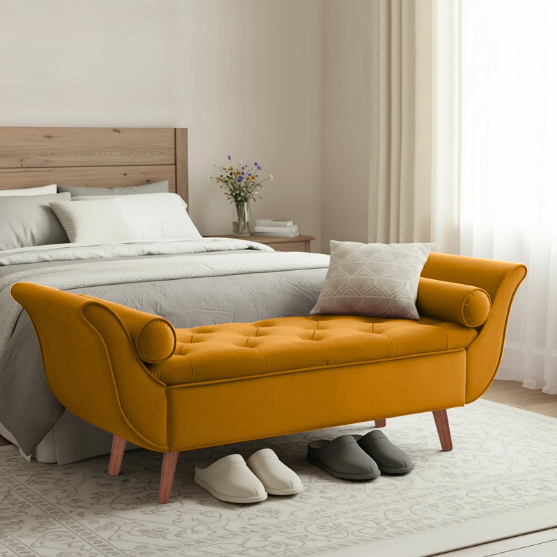 Velvet Upholstered Storage Bench, Brown