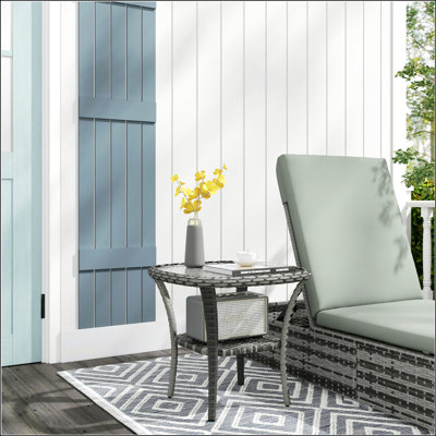 Table basse en rotin Outsunny avec tablette de rangement et table d'appoint en osier avec plateau en verre trempé