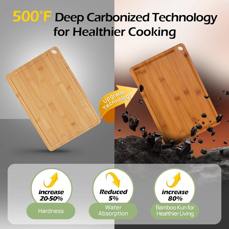 Planche à découper en bambou, planches à découper en bois durables pour la cuisine avec rainures profondes