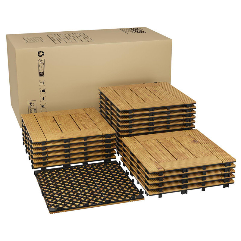 Ensemble de 33 tuiles de terrasse en bois emboîtables de 12 po x 12 po (32 pieds carrés) - Revêtement de sol extérieur imperméable et antidérapant pour patio, balcon, jardin ou bord de piscine
