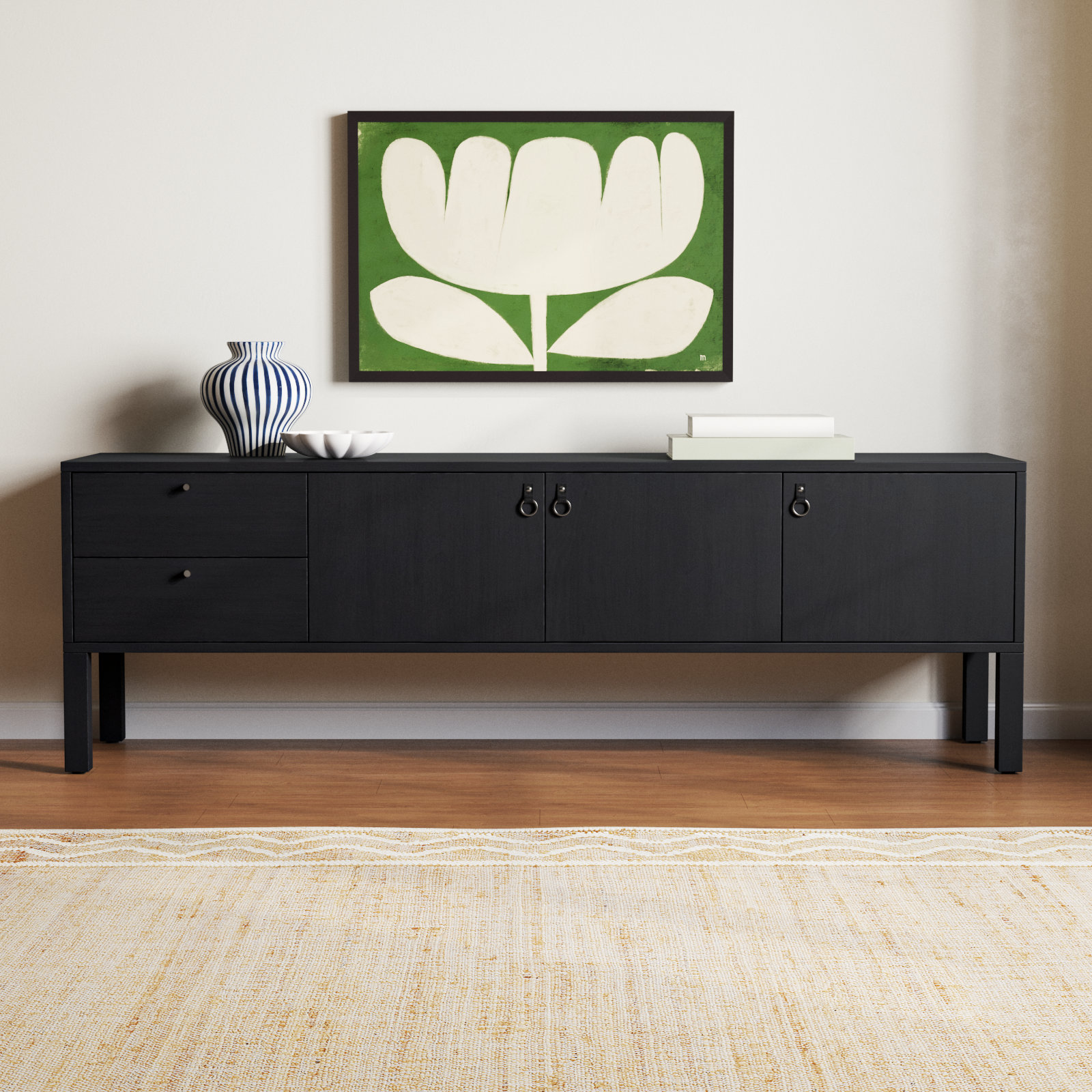 Kenzie 80 " Iron Media Console, Black Wash Poplar