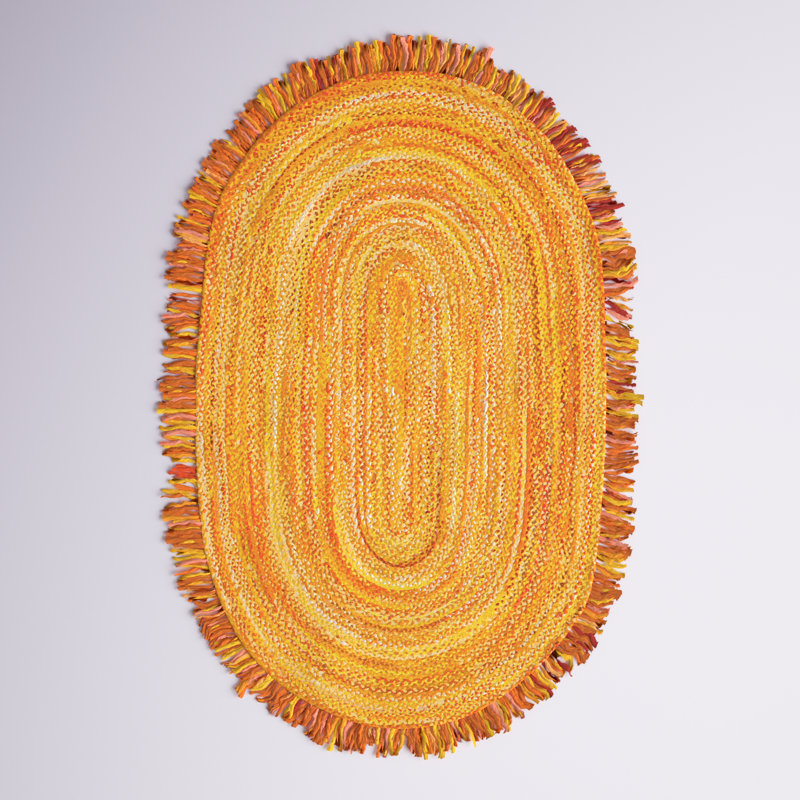 Tapis de couleur unie en coton tissé à la main Kelling, Oval 6 pi x 9 pi