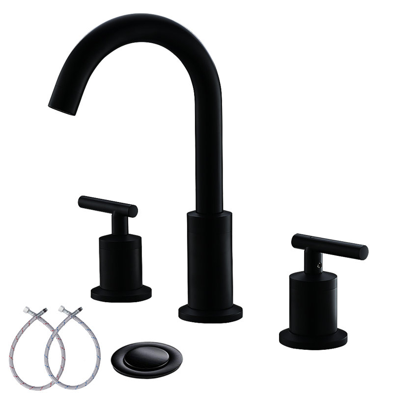 Robinet de salle de bain à large entraxe avec bonde, Noir mat