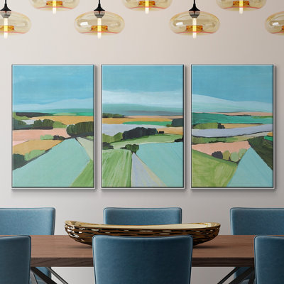 «Bright Coloured Countryside I», reproduction sur toile 3 pièces
