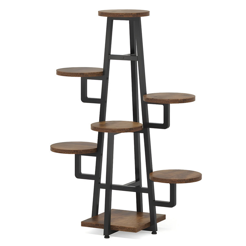 7-Tier Corner Multiple Plants Shelf Rustic Brown & Black