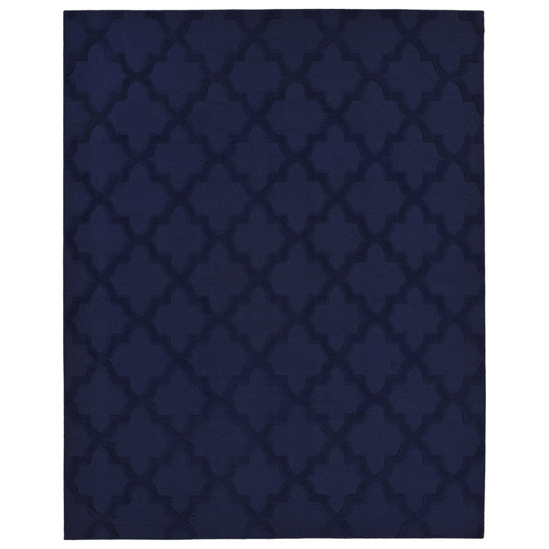 Tapis bleu marine à motif de treillis, Rectangle 12 pi x 15 pi