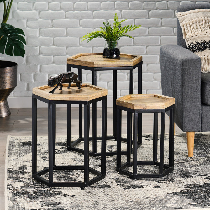 Hexagonal Set Of 3 End Table