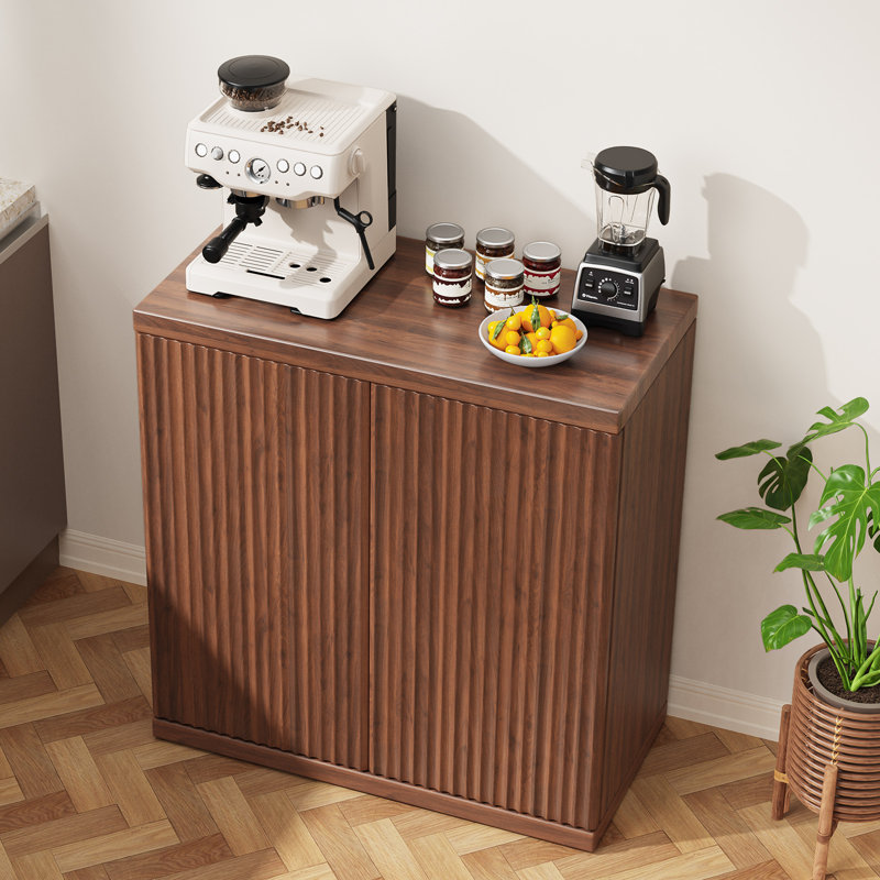 61.8'' W Sideboard Buffet Cabinet With Fluted Doors And Adjustable Shelves (Set of 2), Brown